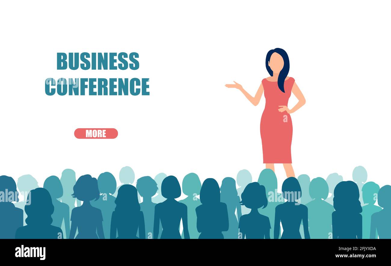 Vettore di una speaker motivazionale leader femminile alla conferenza d'affari Illustrazione Vettoriale