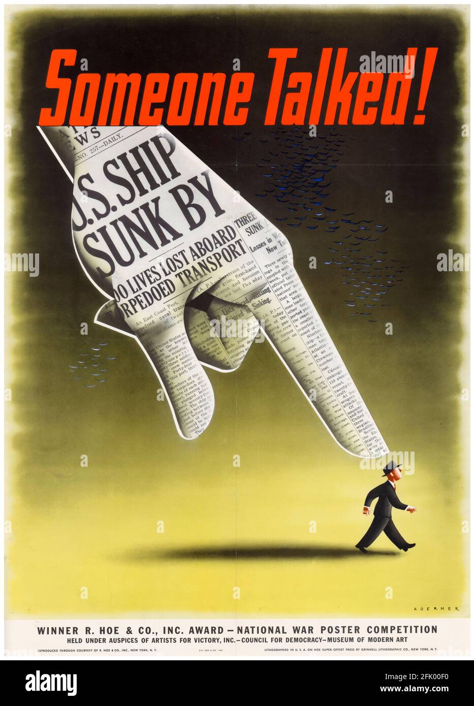 Qualcuno ha parlato: American Careless Talk, WW2 Public Information Poster, 1942-1945 Foto Stock
