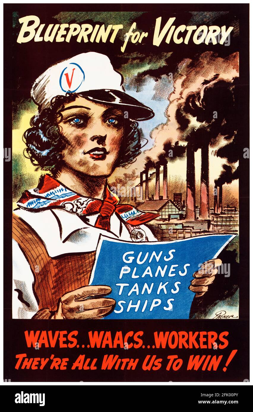Blueprint for Victory: WAVES, WAAC, Workers, American, poster di lavoro della guerra femminile della seconda guerra mondiale, 1941-1945 Foto Stock