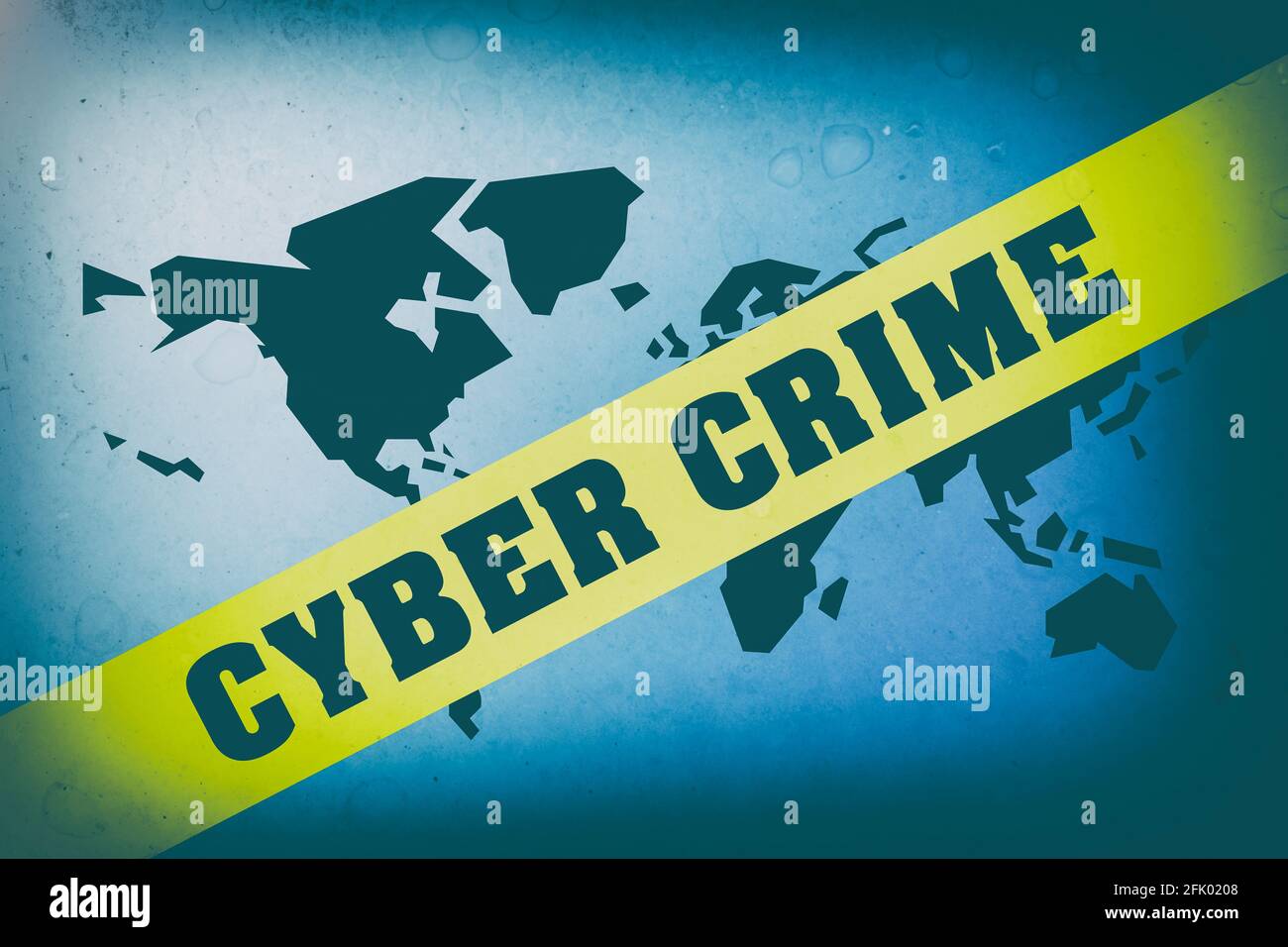 Immagine di una scritta diagonale 'Cyber Crime' su un giallo linea sulle mappe Foto Stock