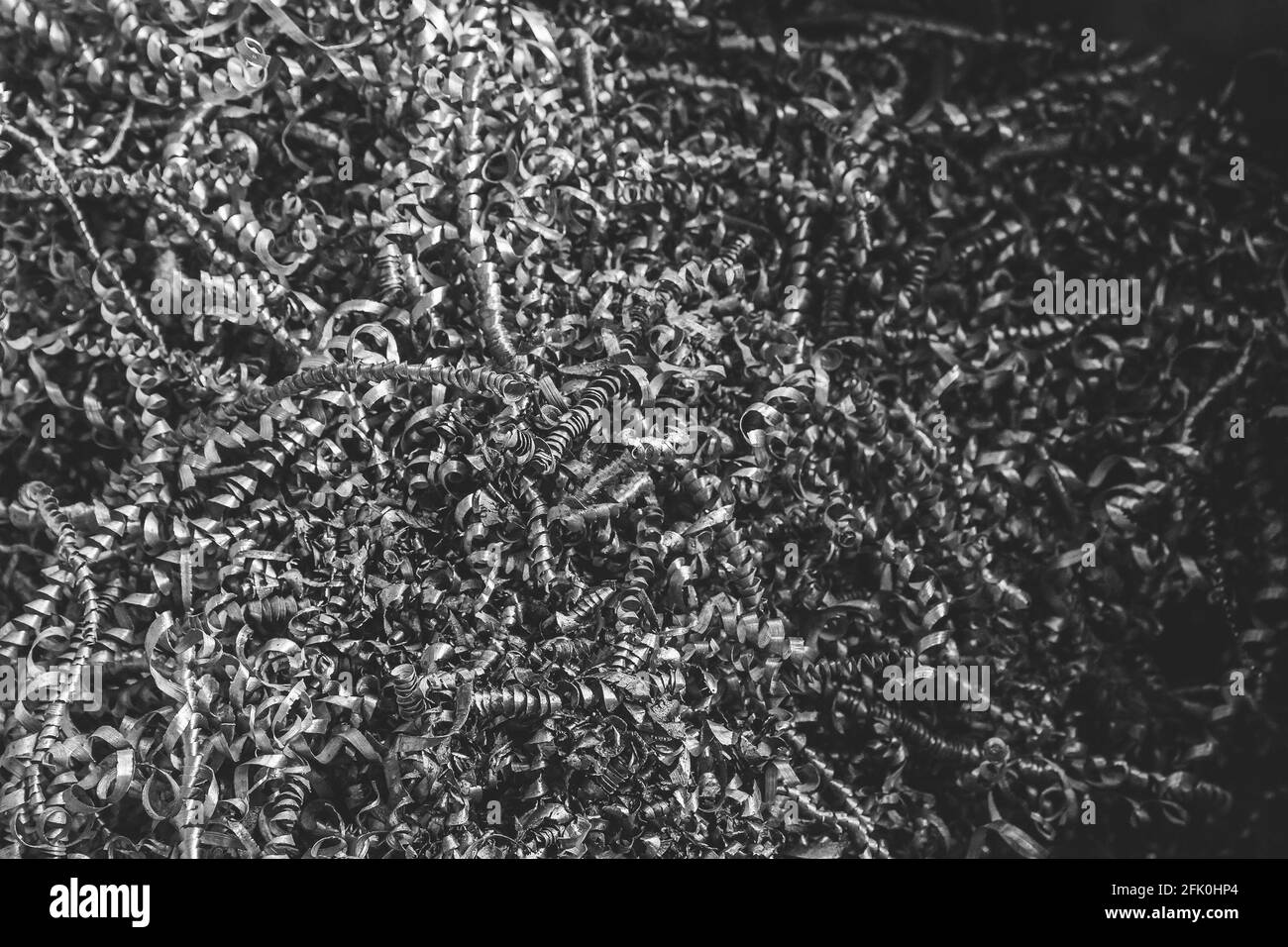 Trucioli di metallo, lavorazione di rifiuti di ferro industriale, struttura di fondo. Foto Stock