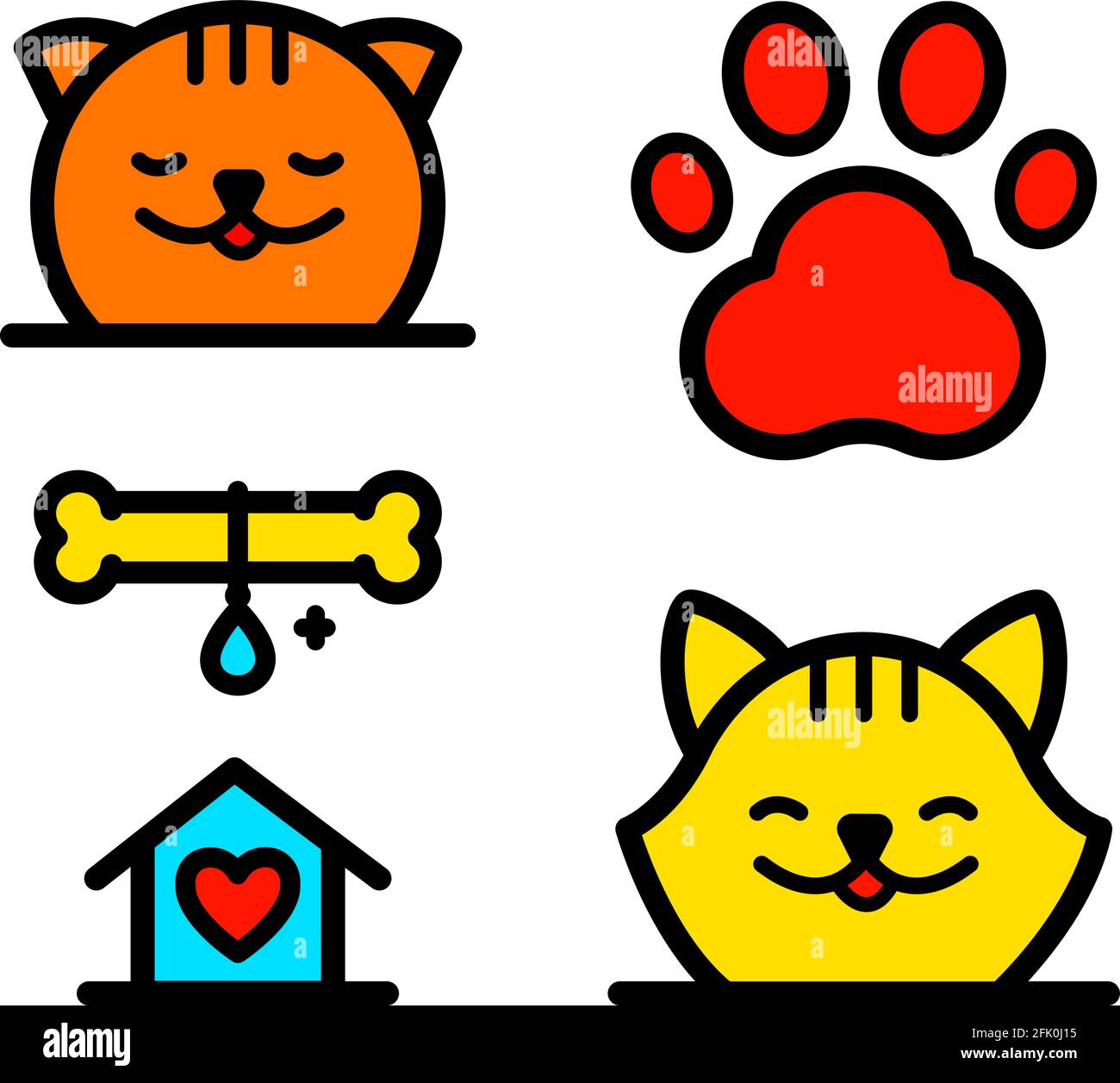 Set di logo vettoriali per animali domestici di concetto minimo. Vettore per negozio di animali, hotel o clinica veterinaria in stile semplice. Illustrazione Vettoriale