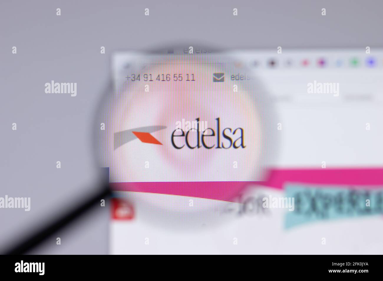 New York, USA - 26 Aprile 2021: Primo piano del logo Edelsa sulla pagina del sito, Editoriale illustrativo Foto Stock