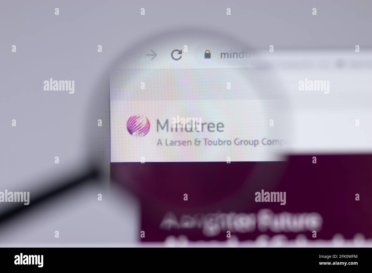 New York, Stati Uniti d'America - 26 Aprile 2021: Primo piano del logo Mindtree sulla pagina del sito, Editoriale illustrativo Foto Stock
