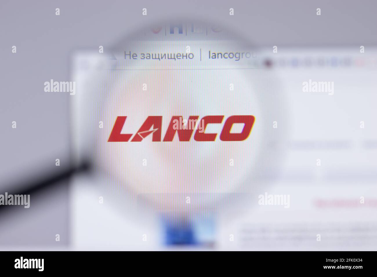 New York, USA - 26 Aprile 2021: Primo piano del logo LANCO Infratech sulla pagina del sito, Editoriale illustrativo Foto Stock