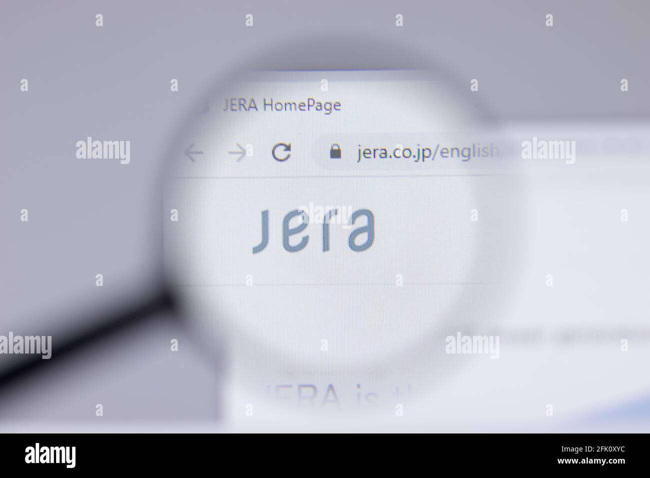 New York, USA - 26 Aprile 2021: Primo piano del logo JERA sulla pagina del sito, Editoriale illustrativo Foto Stock