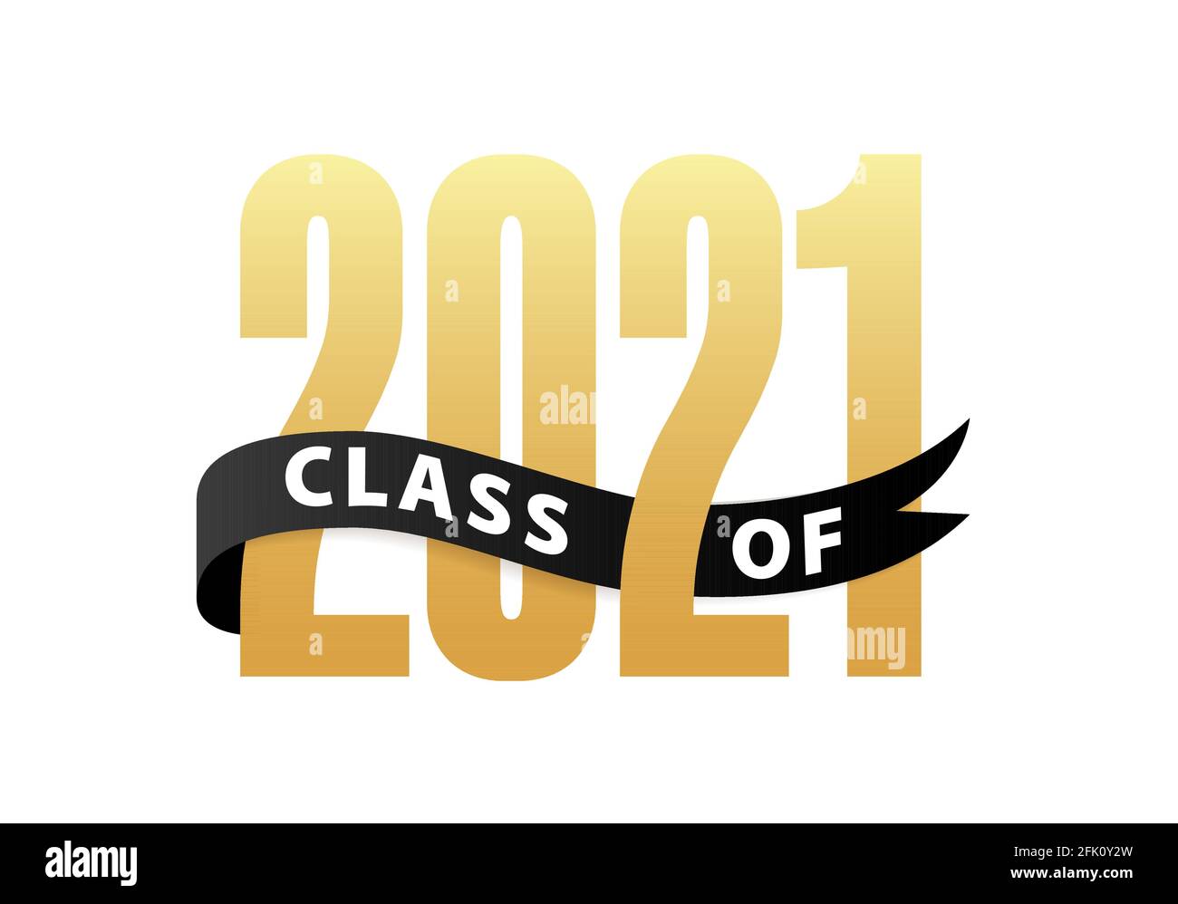 Classe di 2021 caratteri dorati Logo 3D Graduation con nastro. Disegno graduato Annuario illustrazione vettoriale Illustrazione Vettoriale
