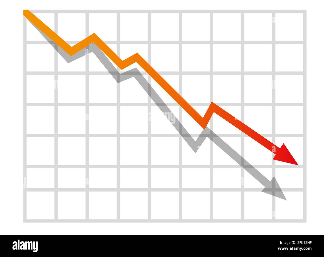 Grafico con rapporto di riduzione. Diagramma con la recessione e il progresso di fallimento. Illustrazione del vettore commerciale e finanziario Illustrazione Vettoriale