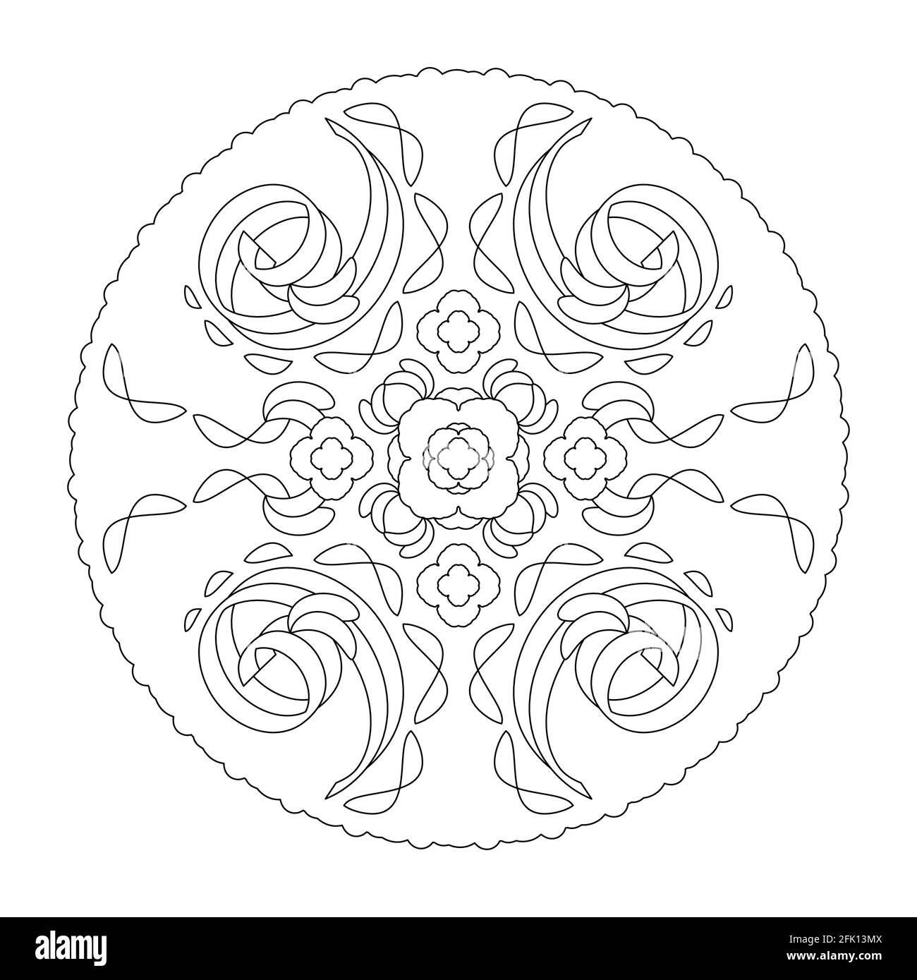 Pagina Mandala da colorare. Astratto e spirale. Art Therapy. Anti-stress. Immagine vettoriale in bianco e nero. Illustrazione Vettoriale