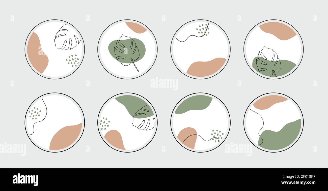 Vettoriale evidenziare le icone di copertina della storia per i social media. Astratto minimo sfondo di cerchio organico con foglie tropicali per i blogger instagram Illustrazione Vettoriale