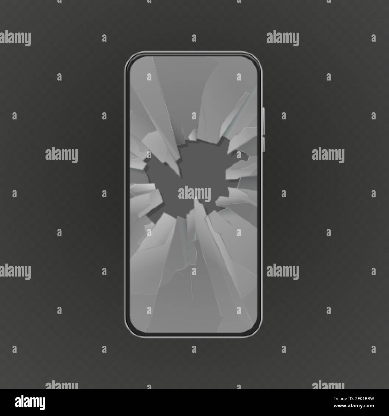Schermo rotto. Smartphone schiantato, foro di vetro. Illustrazione moderna del vettore del telefono non lavorato e realistico isolato Illustrazione Vettoriale