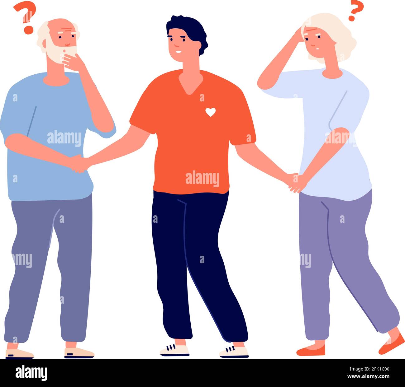 Perdita di memoria. Demenza anziana, malattia di alzheimer. Pazienti anziani e volontari. Neurologia cerebrale terapia, gli anziani dimenticano il concetto vettoriale Illustrazione Vettoriale