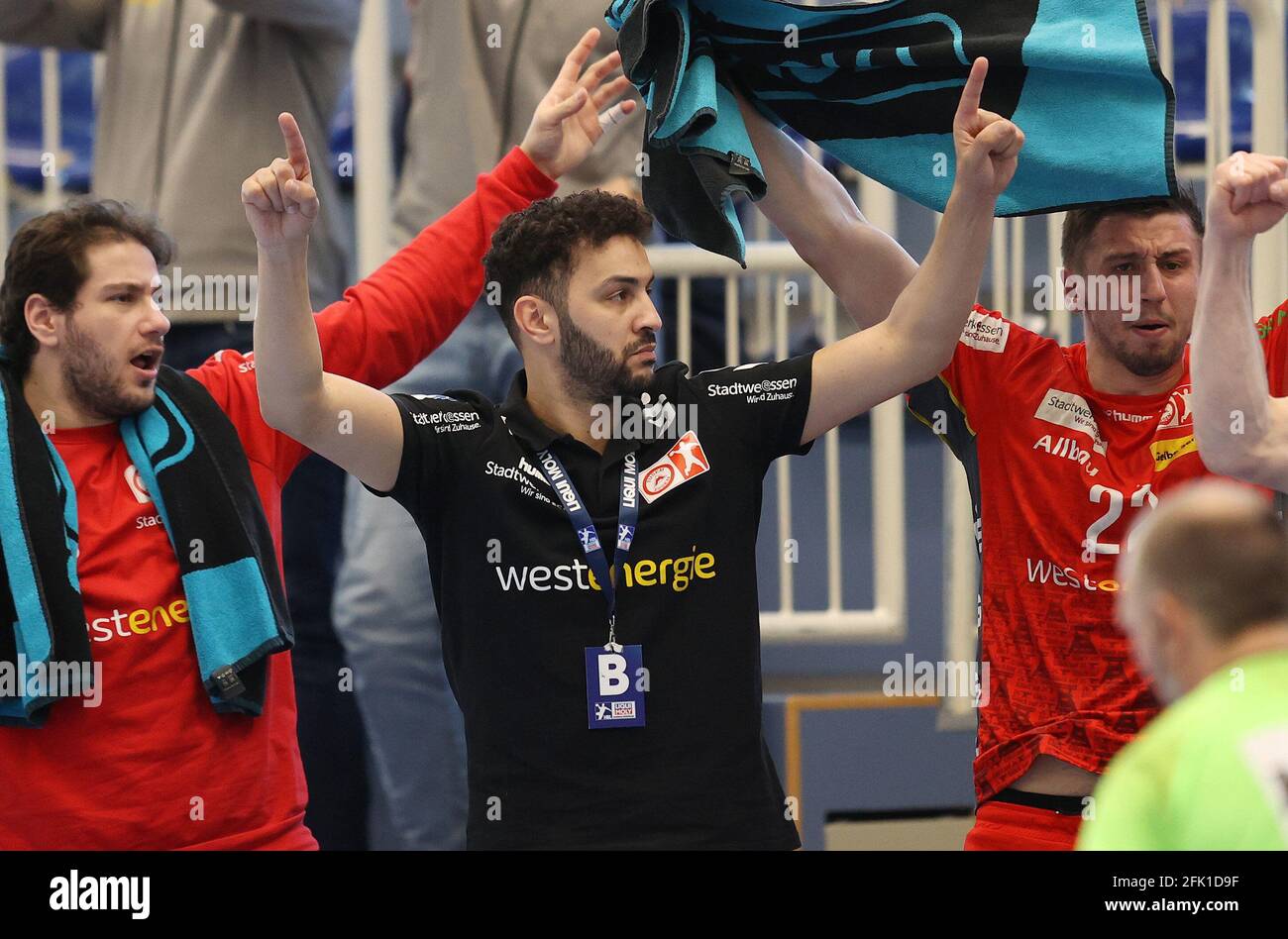 Eat, Germania. 25 aprile 2021. Firo: 25.04.2021, pallamano, Liqui Moly Bundesliga, HBL, Stagione 2020/2021 TUSEM Essen - Holstein Kiel TUSEM Coach., Jamal Naji | Usage worldwide Credit: dpa/Alamy Live News Foto Stock