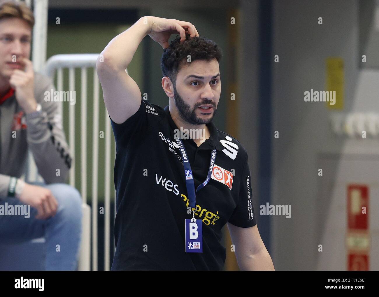 Eat, Germania. 25 aprile 2021. Firo: 25.04.2021, pallamano, Liqui Moly Bundesliga, HBL, Stagione 2020/2021 TUSEM Essen - Holstein Kiel TUSEM Coach., Jamal Naji | Usage worldwide Credit: dpa/Alamy Live News Foto Stock