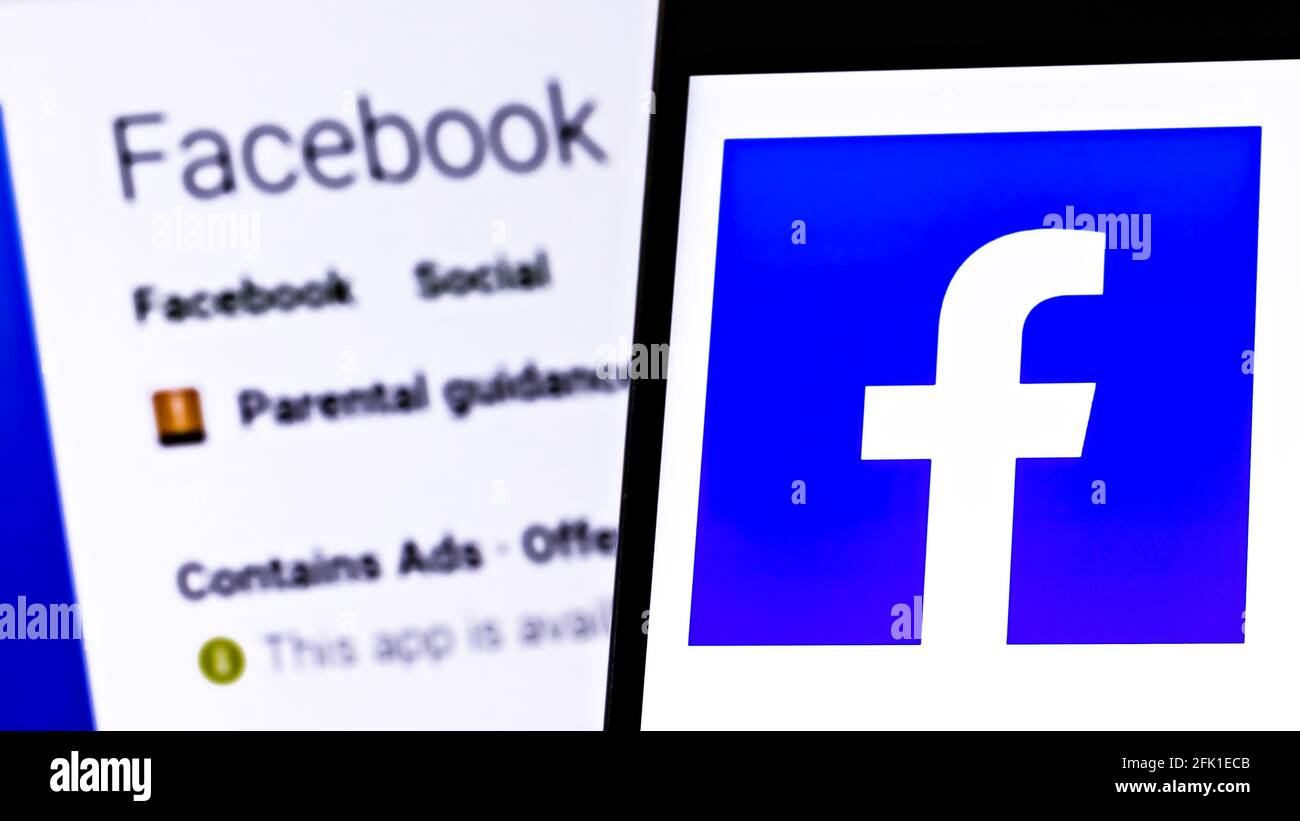 Foto editoriale sul tema Facebook. Foto illustrativa per notizie su Facebook - servizi di social network e social network online Foto Stock