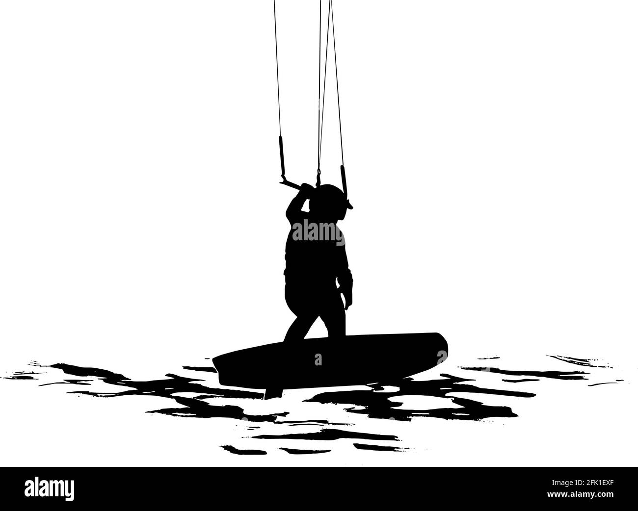 Silhouette di Kiteboarder su sfondo nero su bianco, illustrazione vettoriale Illustrazione Vettoriale