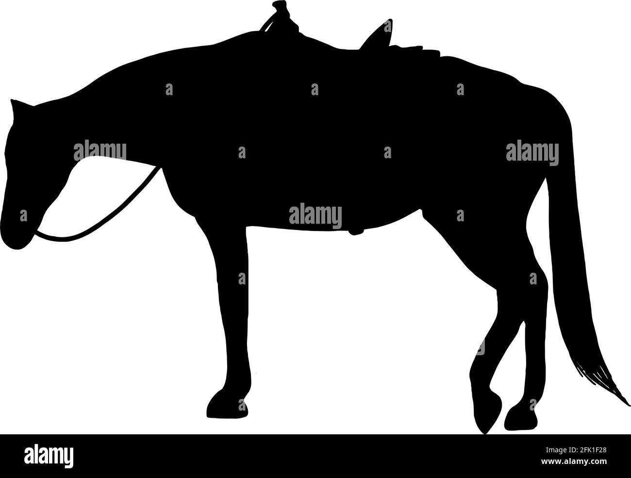Western Ranch Horse rilassante silhouette in nero su sfondo bianco, illustrazione vettoriale Illustrazione Vettoriale