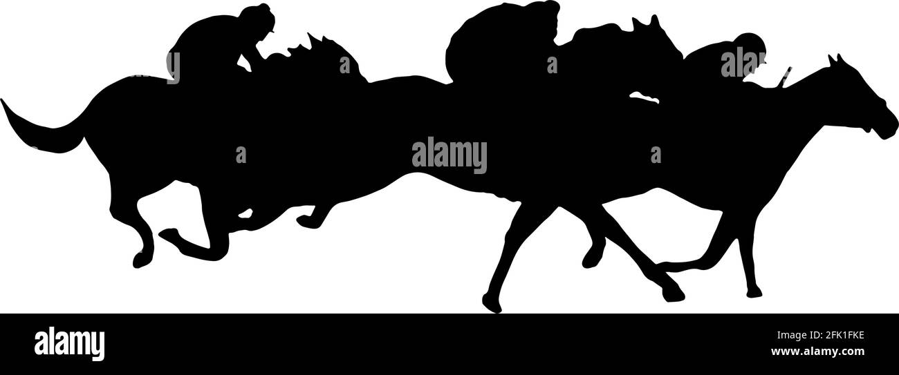 Silhouette da corsa a cavallo in nero su sfondo bianco Illustrazione Vettoriale