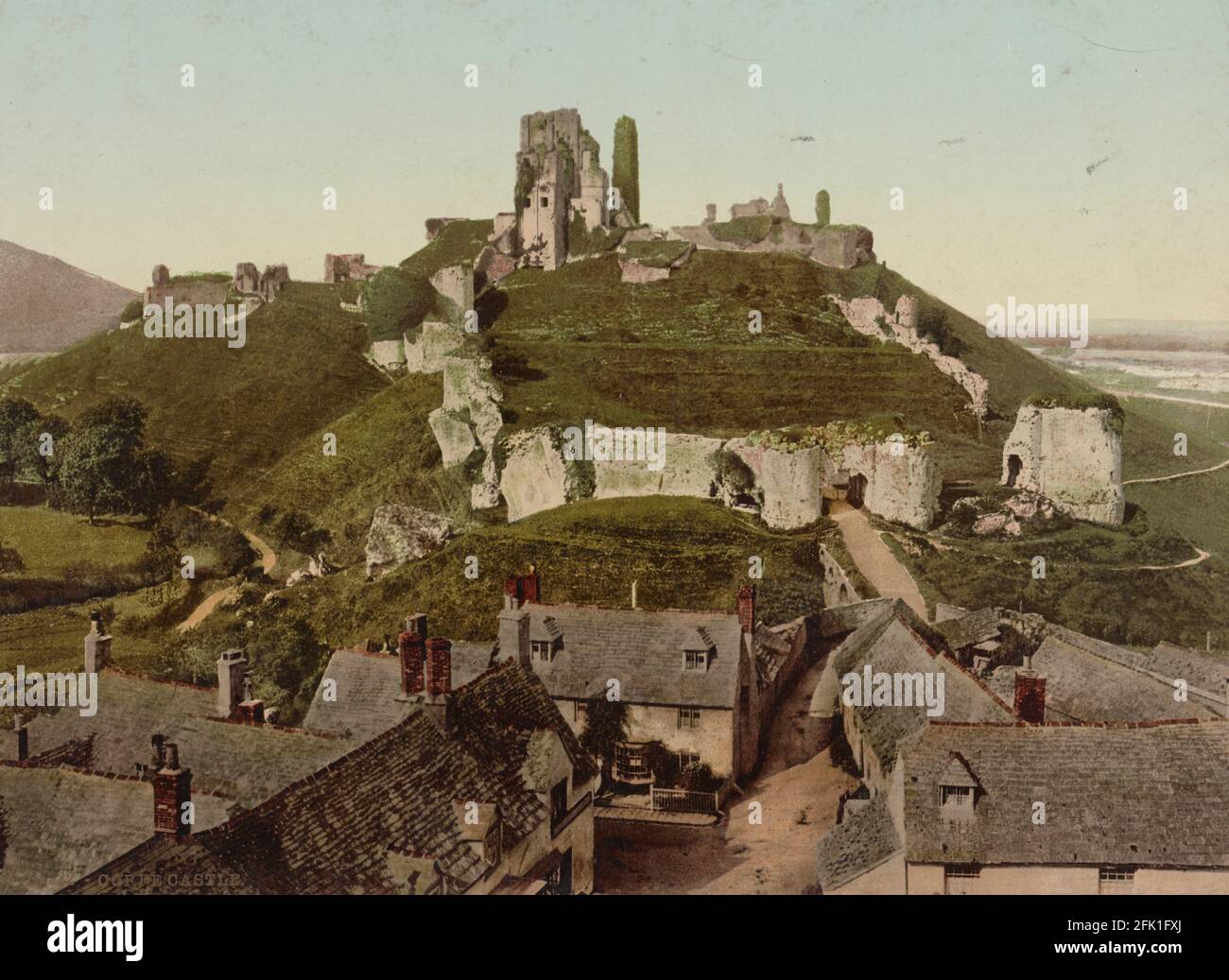 Corfe Castello sull'Isola di Purbeck, Dorset, Inghilterra circa 1890-1900 Foto Stock