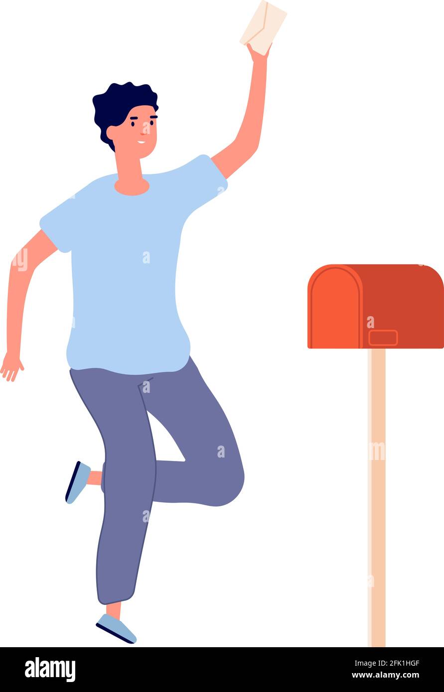 L'uomo ha ricevuto una lettera. Happy adult, newsletter del lavoro o dell'università o notizie importanti. Illustrazione del vettore di ricezione della posta dopo il servizio Illustrazione Vettoriale