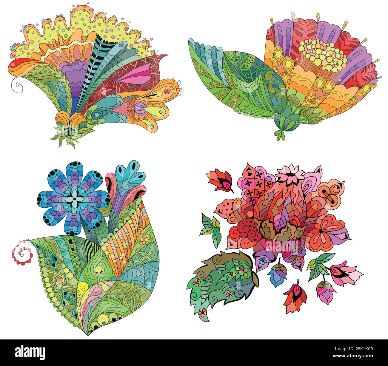 Flowers zentangle con linee pulite per il design della t-shirt, tatuaggio e altre decorazioni. Illustrazione Vettoriale