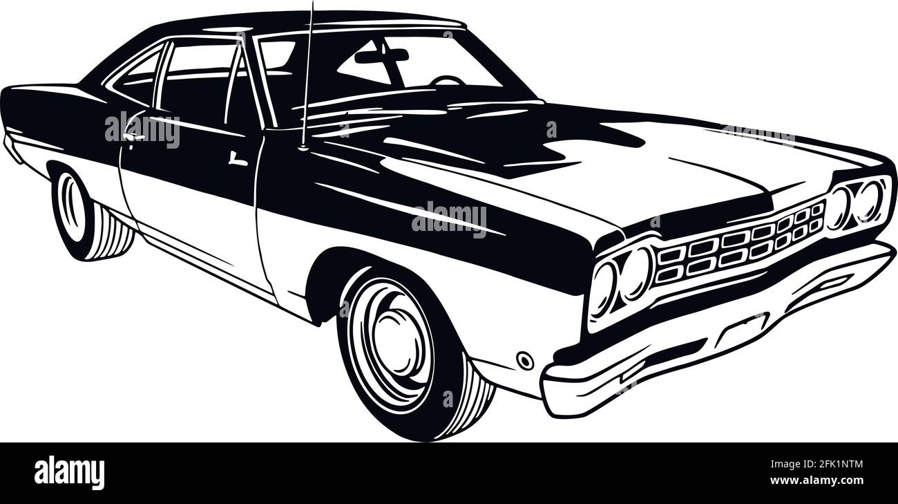 Muscle car - Old USA Classic Car, 1960, Muscle car Stencil - Vector clip Art per maglietta ed emblema Illustrazione Vettoriale