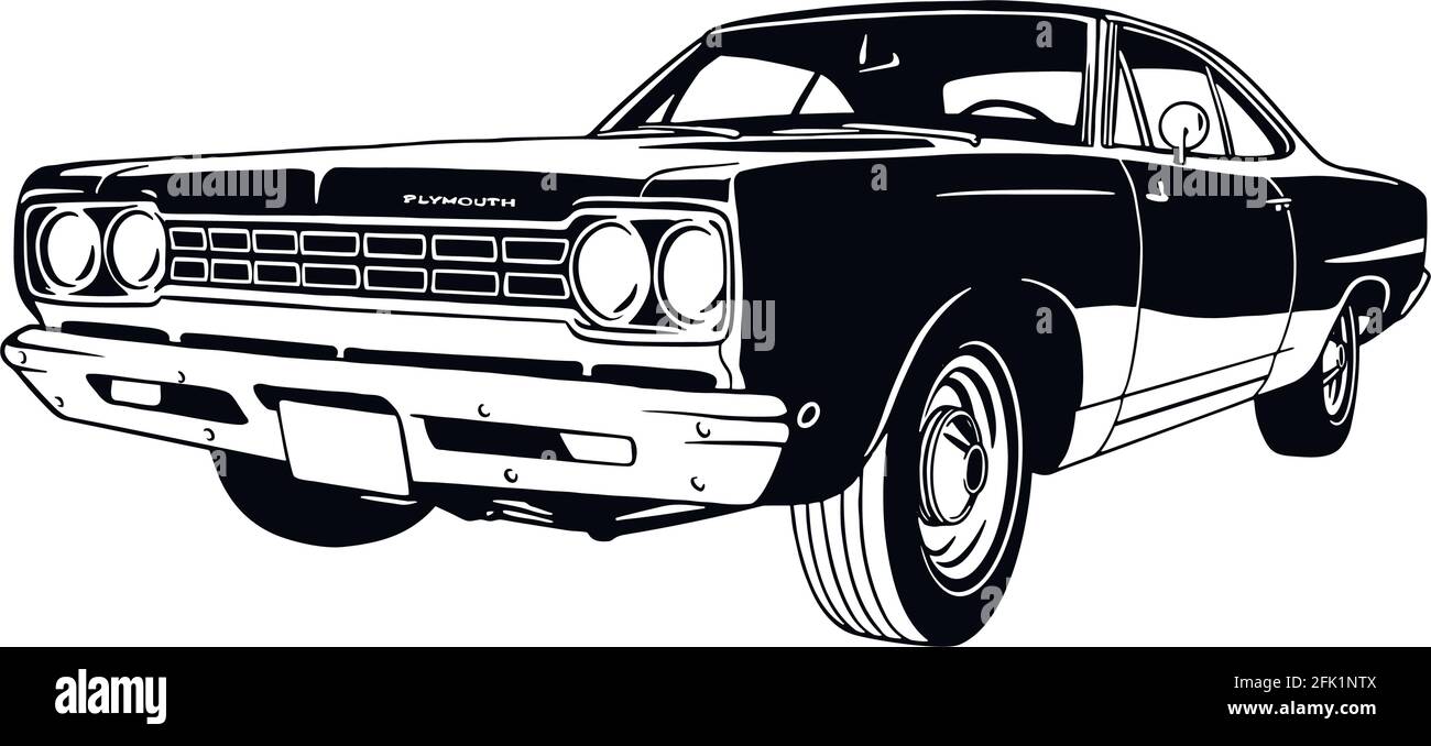Muscle car - Old USA Classic Car, 1960, Muscle car Stencil - Vector clip Art per maglietta ed emblema Illustrazione Vettoriale