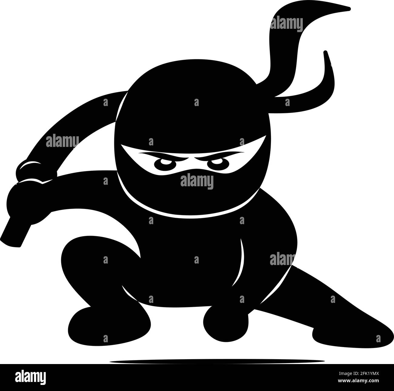 Simpatica illustrazione della silhouette nera di Ninja Illustrazione Vettoriale