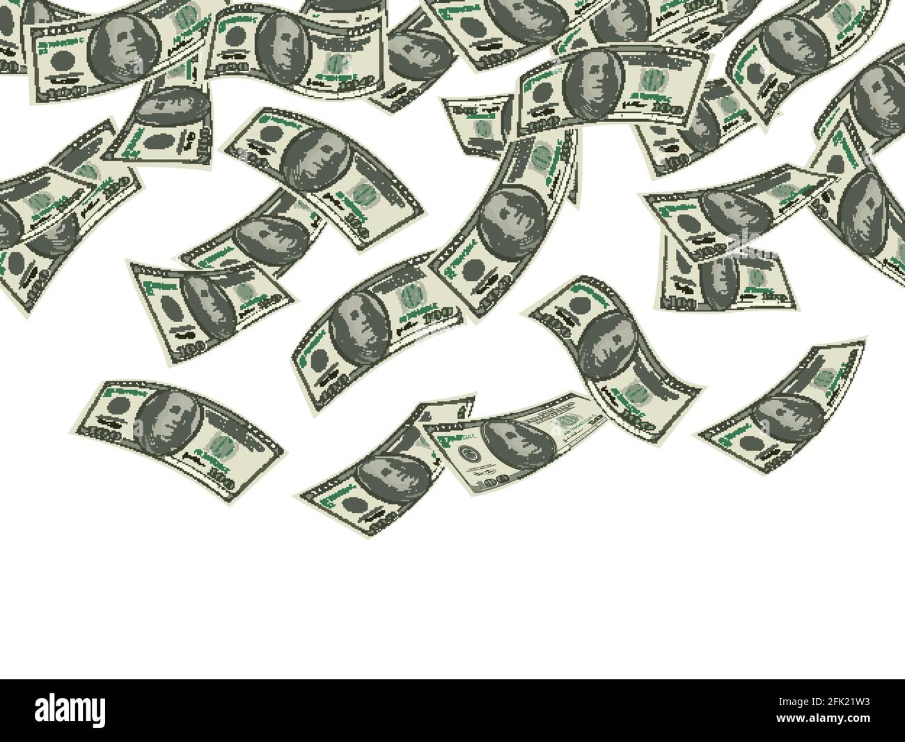 Soldi che cadono. Business concept dollari banconote contanti pioggia prodotti di investimento economico ricchezza vettore background Illustrazione Vettoriale