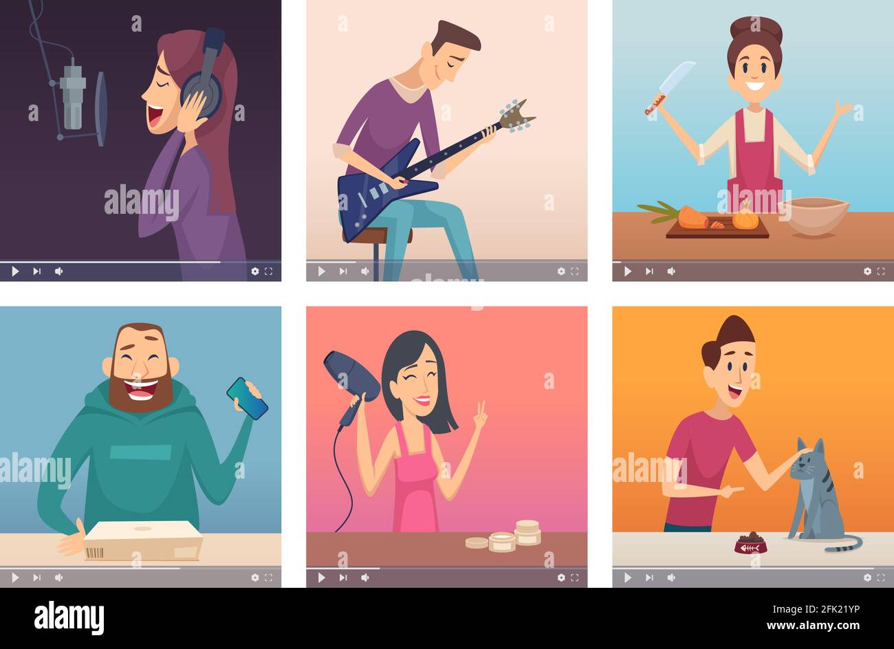 Video blogger. Digital content maker multimedia creatore web entertainment giovani influencer vettori internet caratteri Illustrazione Vettoriale