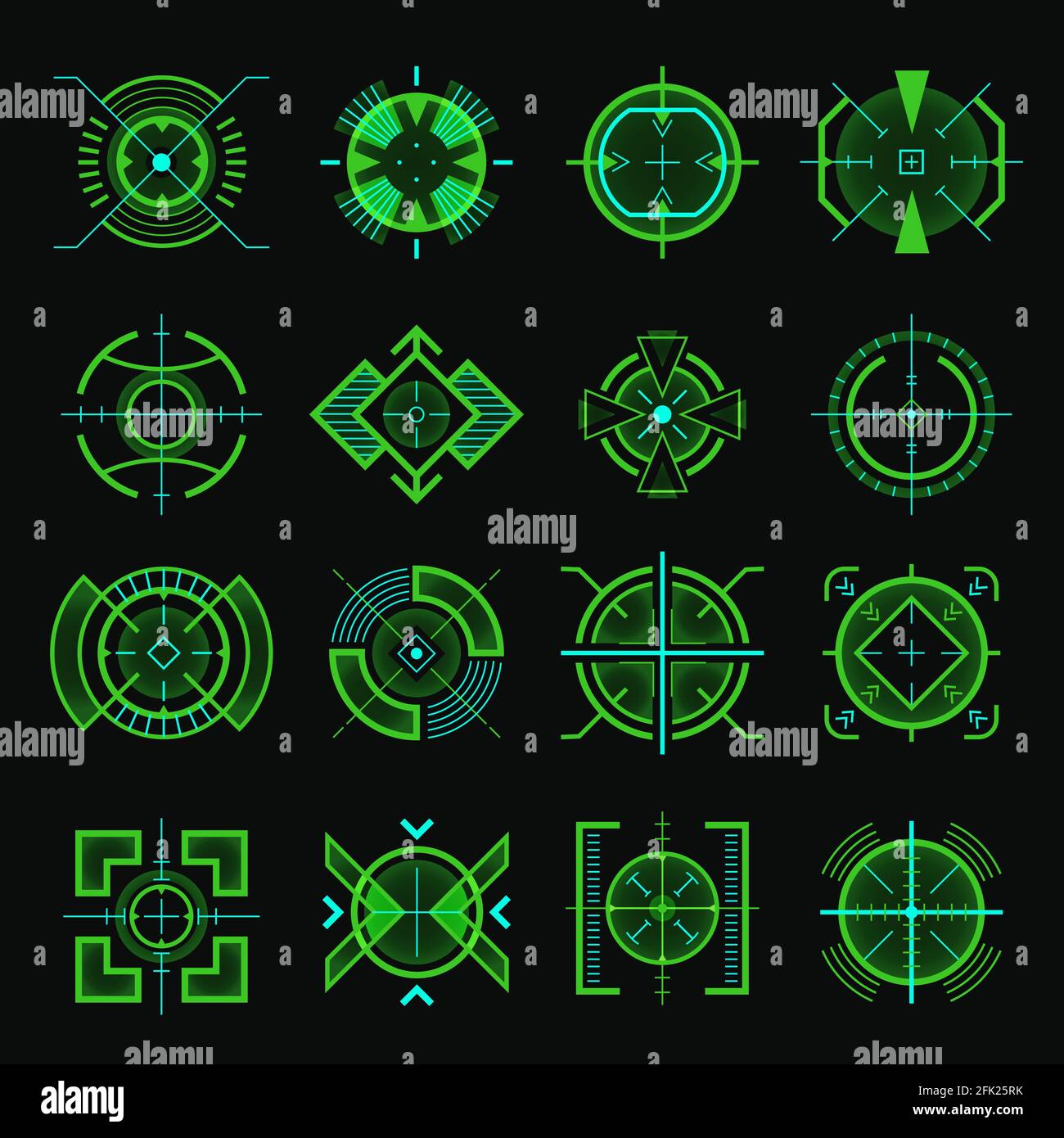 Obiettivo cecchino. Modello ui arma ottica futuristico armi militari set vettoriale mirino satelite Illustrazione Vettoriale
