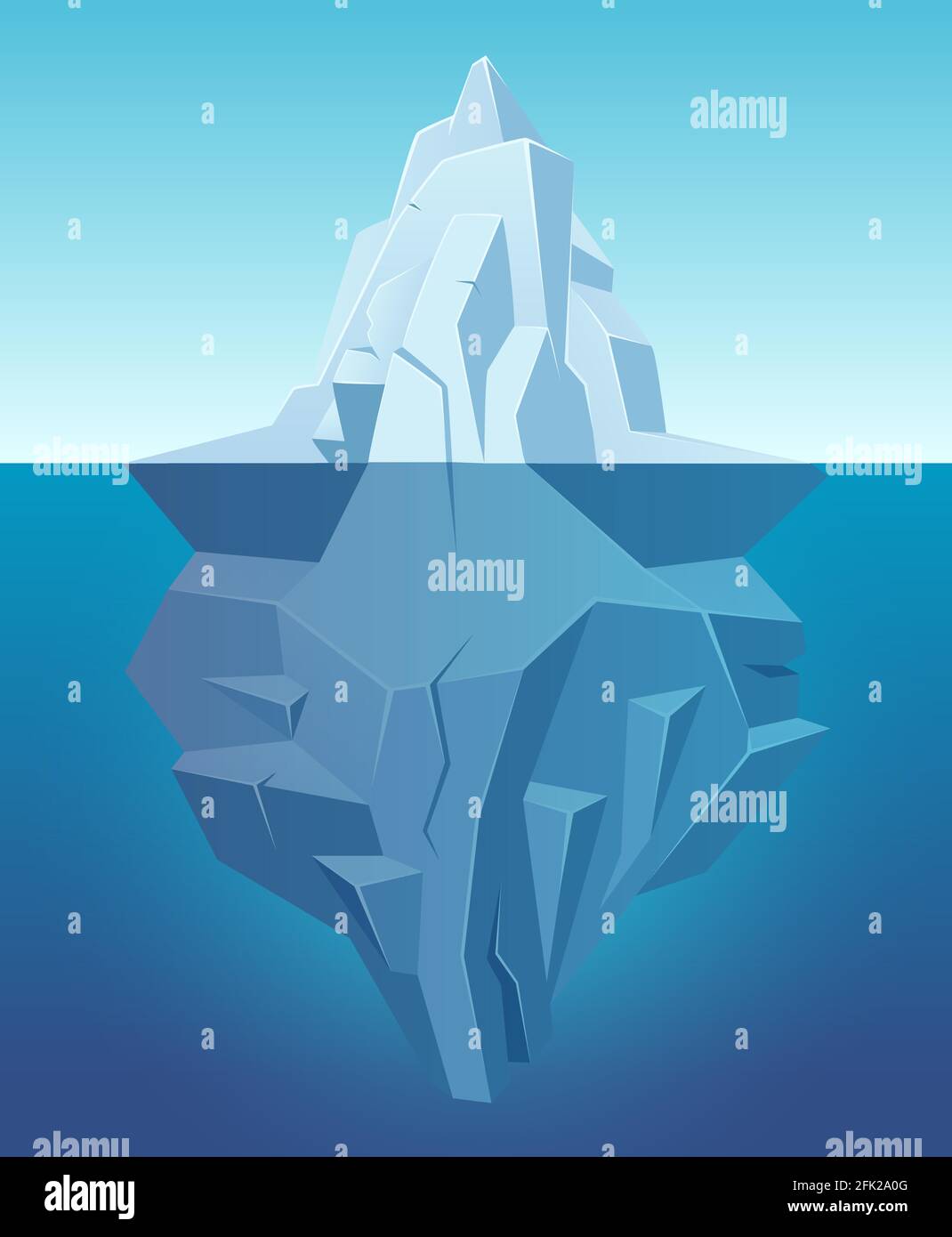 Iceberg in oceano. Grande ghiaccio bianco roccia in acqua polare paesaggio in stile cartone animato vettore natura all'aperto Illustrazione Vettoriale