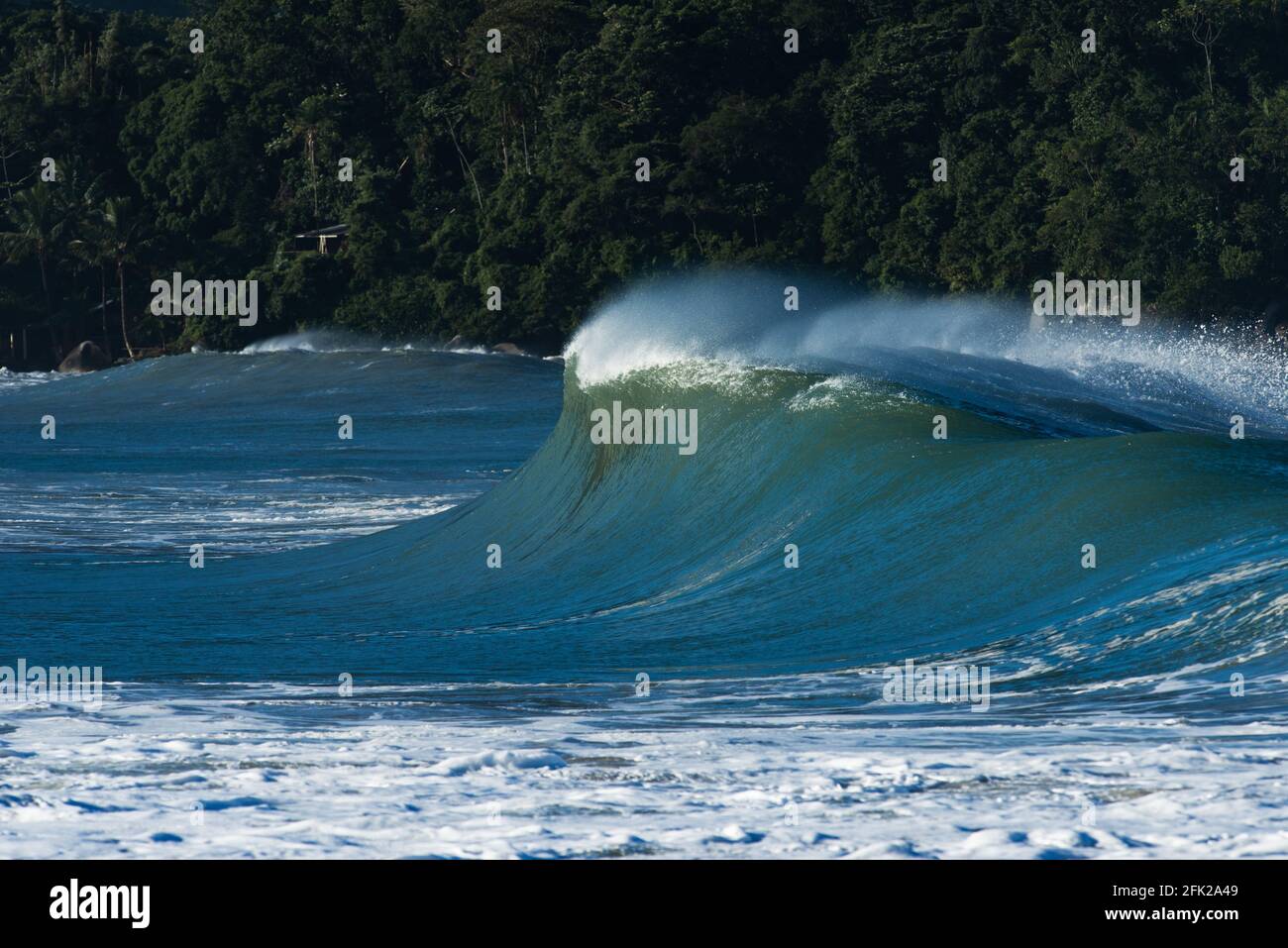 Breaking wave in Castelhanos Beach, Ilhabela, Brasile Foto Stock