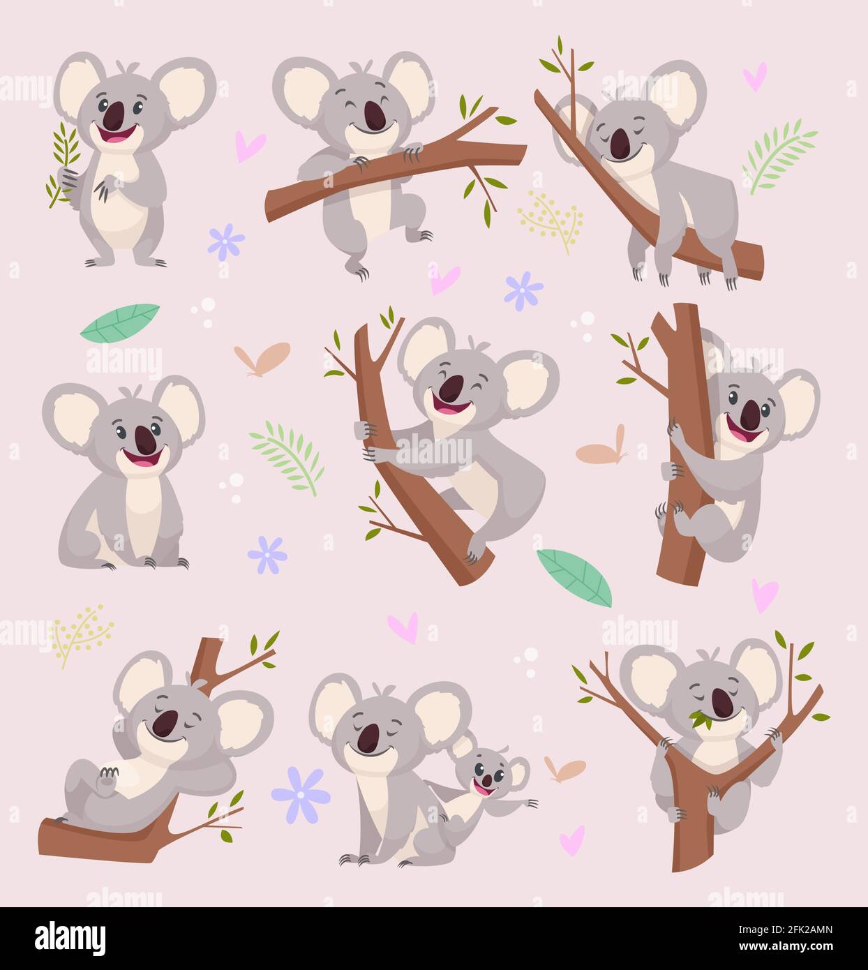 Personaggi Koala. Wild Bear australia cartoon furry animali illustrazioni vettoriali Illustrazione Vettoriale