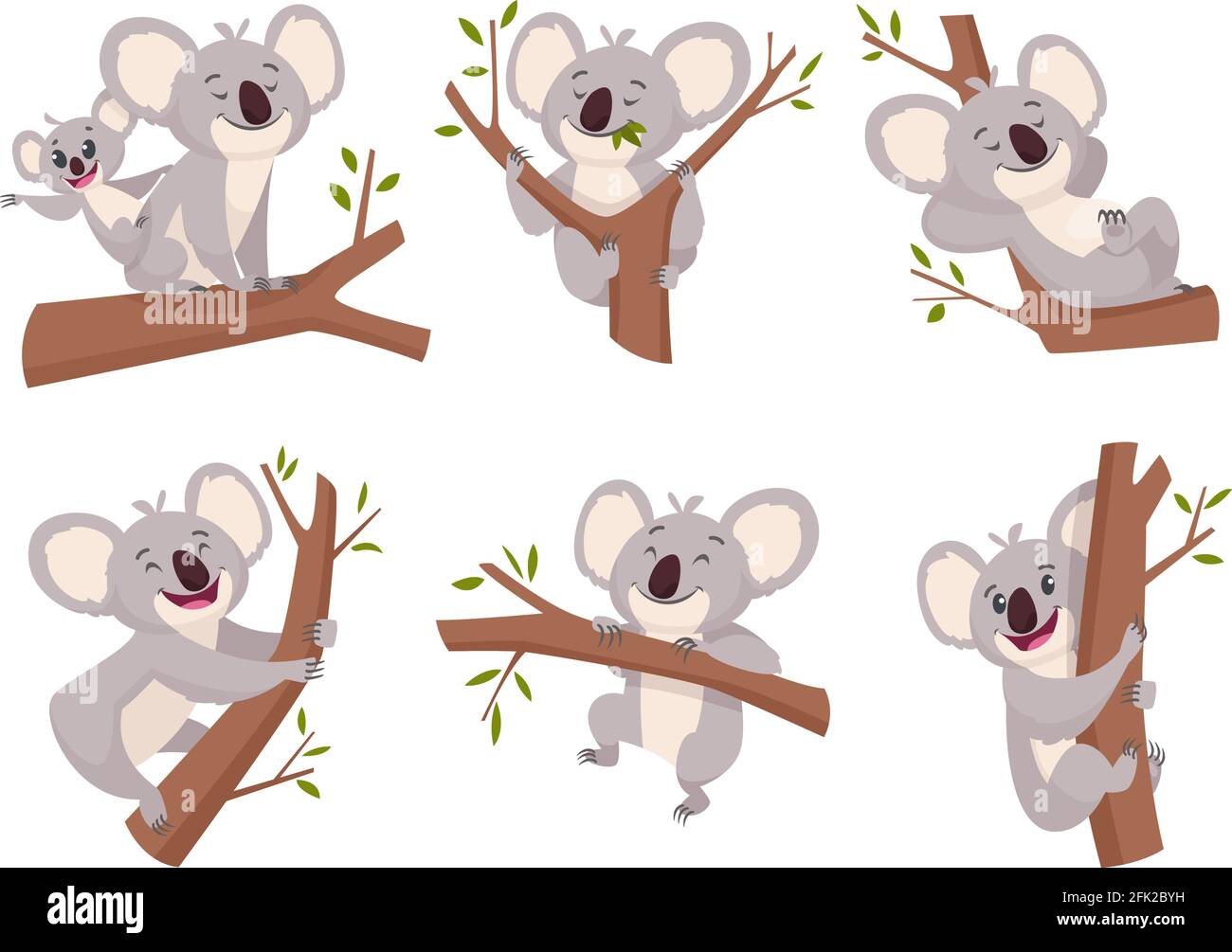 Orso Koala. Fauna selvatica cute furry animale da australia zoo caratteri cartoon doccia simboli vettoriale collezione Illustrazione Vettoriale