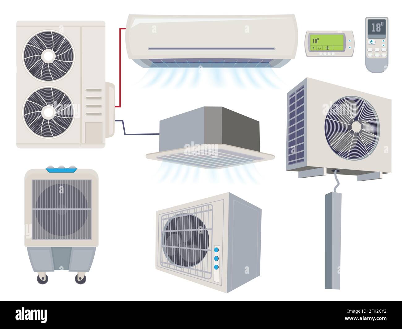 Soffiare il filtro. Impianti di ventilazione aria condizionata home attrezzi vento vettore cartoon illustrazione Illustrazione Vettoriale