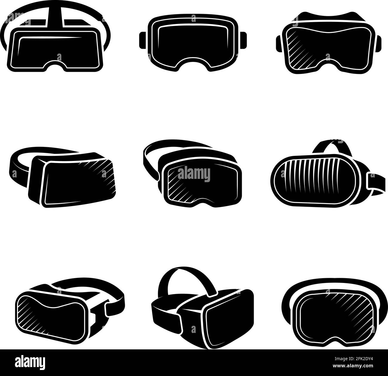 Casco per realtà virtuale. Tecnologia VR Future per le attrazioni di gioco, set di design con logo vettoriale Illustrazione Vettoriale