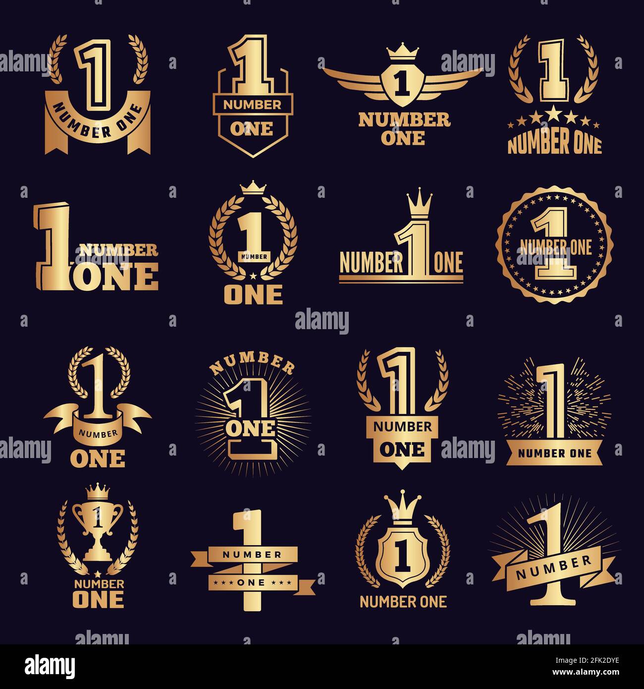 Banner numero uno. Set di etichette vettoriali per i simboli del premio Victory Business Achievement Illustrazione Vettoriale