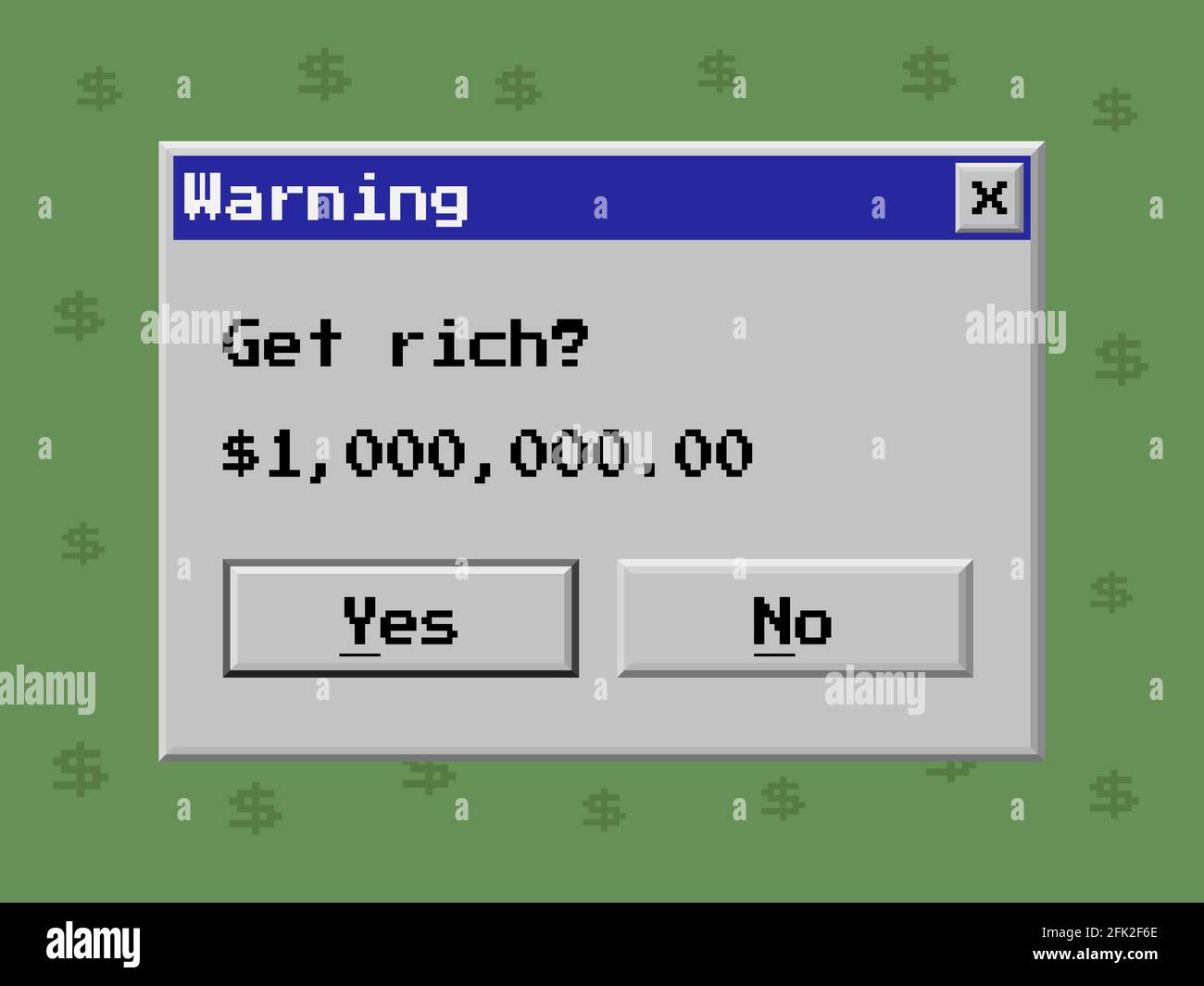 Finestra di avviso con messaggio sulla vincita vettore premio flat illustrazione. Informazioni di sistema, interfaccia utente, casella di messaggio retrospettiva con pulsanti. Vecchio sistema operativo Windows con testo. Illustrazione Vettoriale