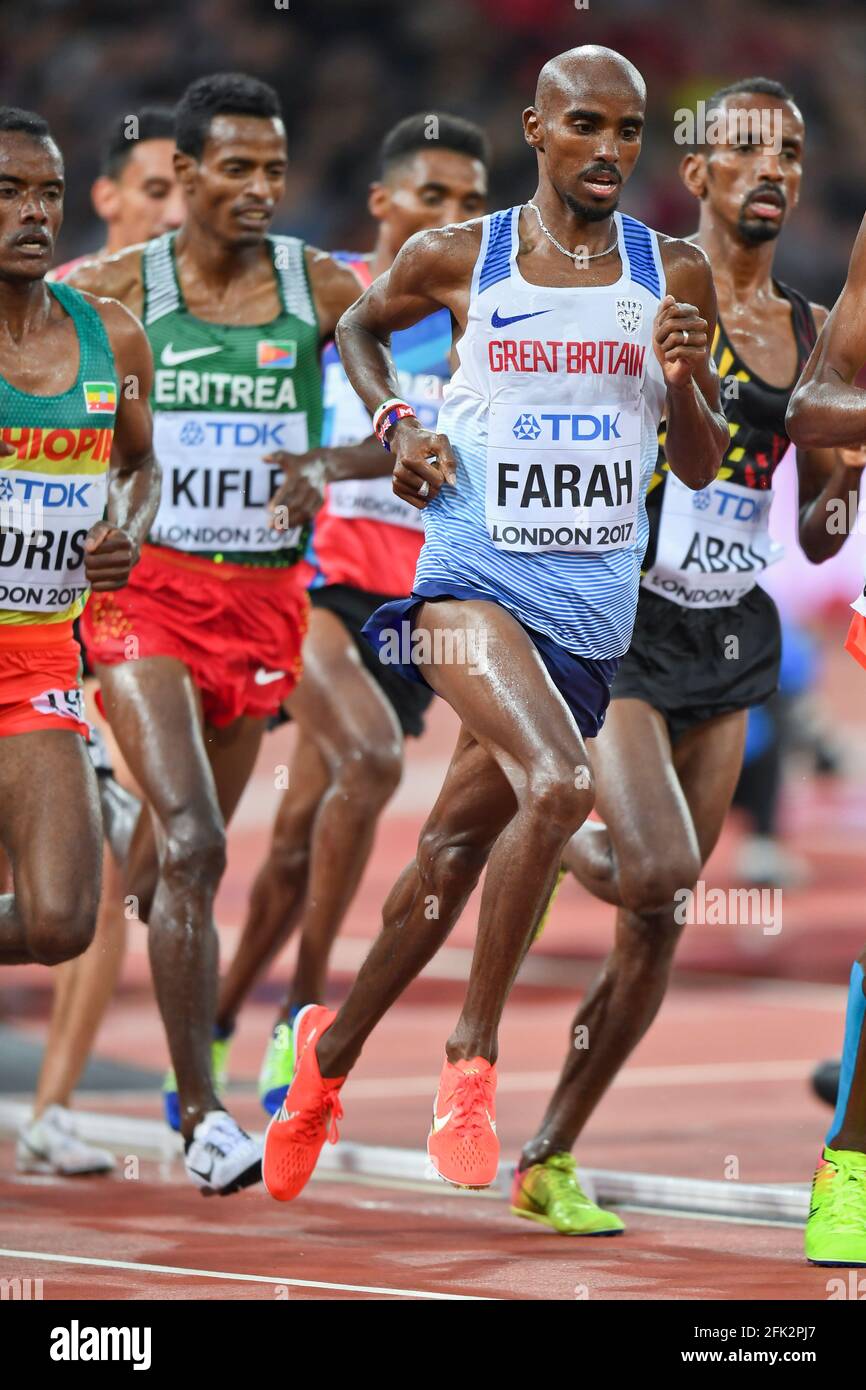 MO Farah (Gran Bretagna). 5000 metri uomini, qualifica. Campionato del mondo IAAF Londra 2017 Foto Stock