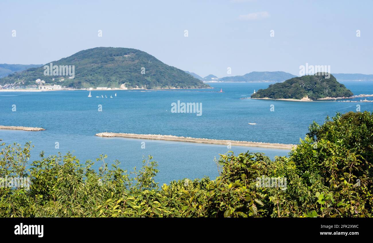 Vista della baia di Caratsu dalla collina del castello di Caratsu - città di Caratsu, prefettura di Saga Foto Stock