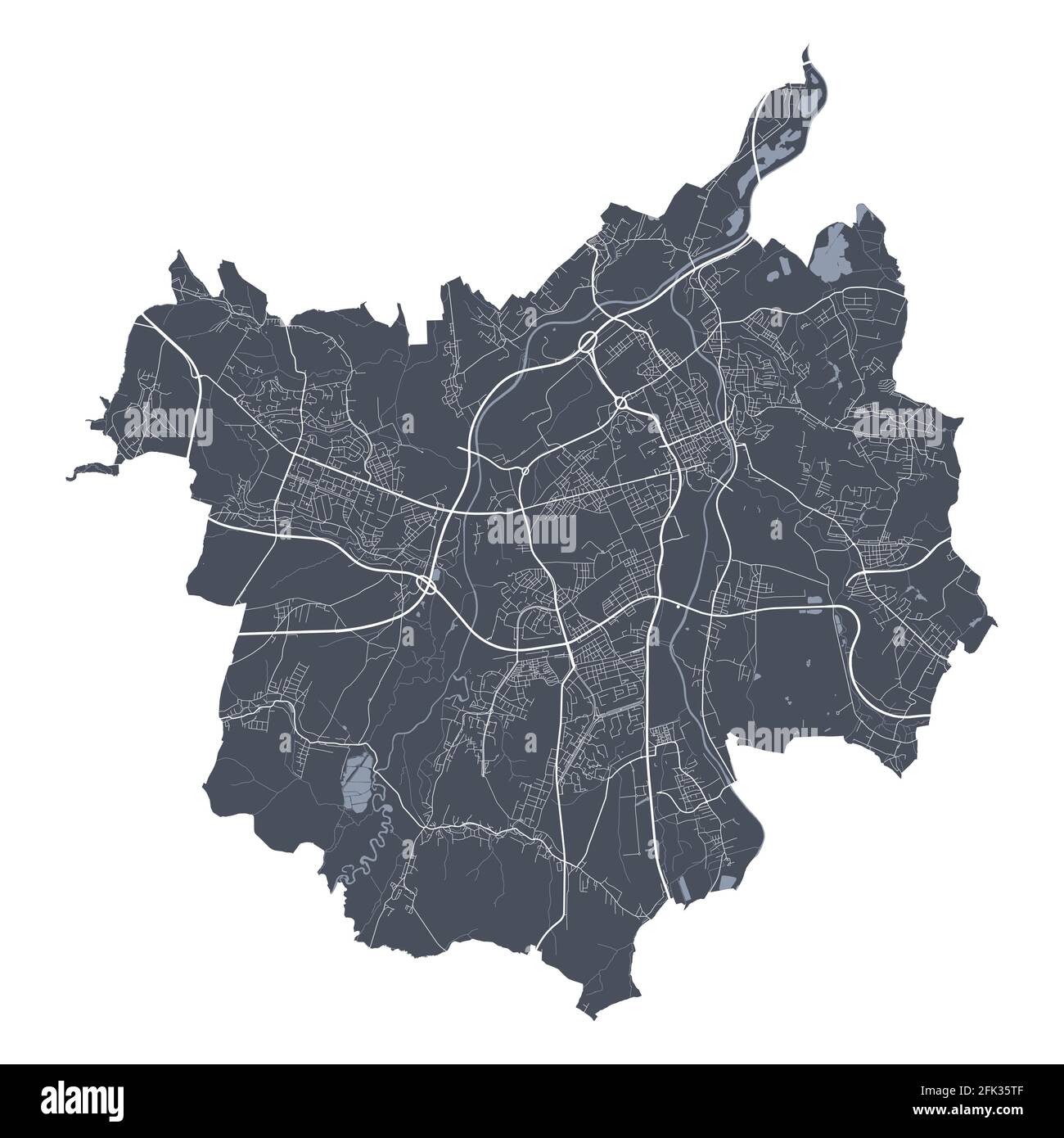 Mappa di Ostrava. Mappa vettoriale dettagliata dell'area amministrativa della città di Ostrava. Poster del paesaggio urbano vista aria metropolitana. Terra scura con strade bianche, strade e. Illustrazione Vettoriale
