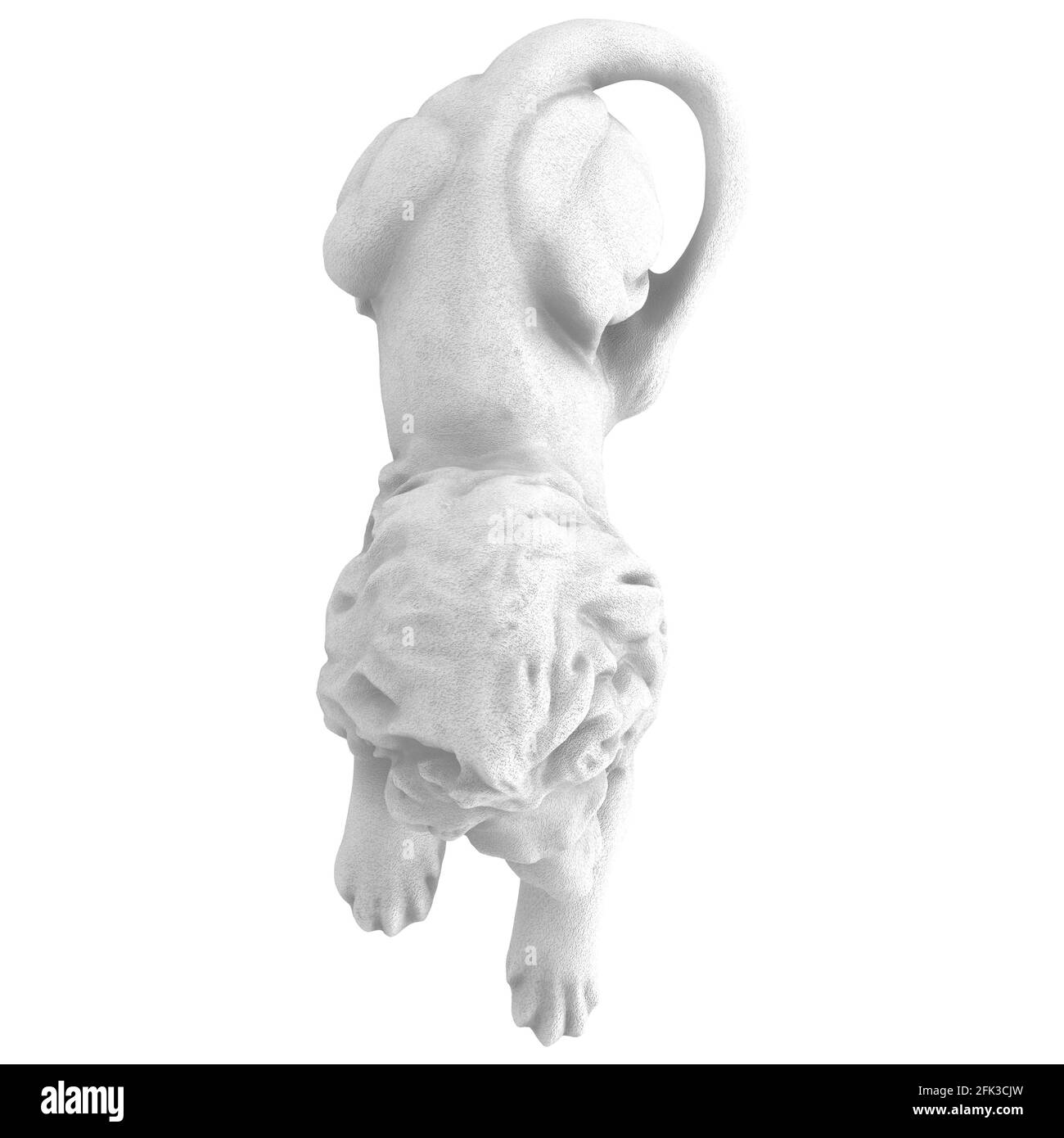 Statua di pietra bianca del leone reclinato su uno sfondo isolato. Vista dall'alto. rendering 3d Foto Stock