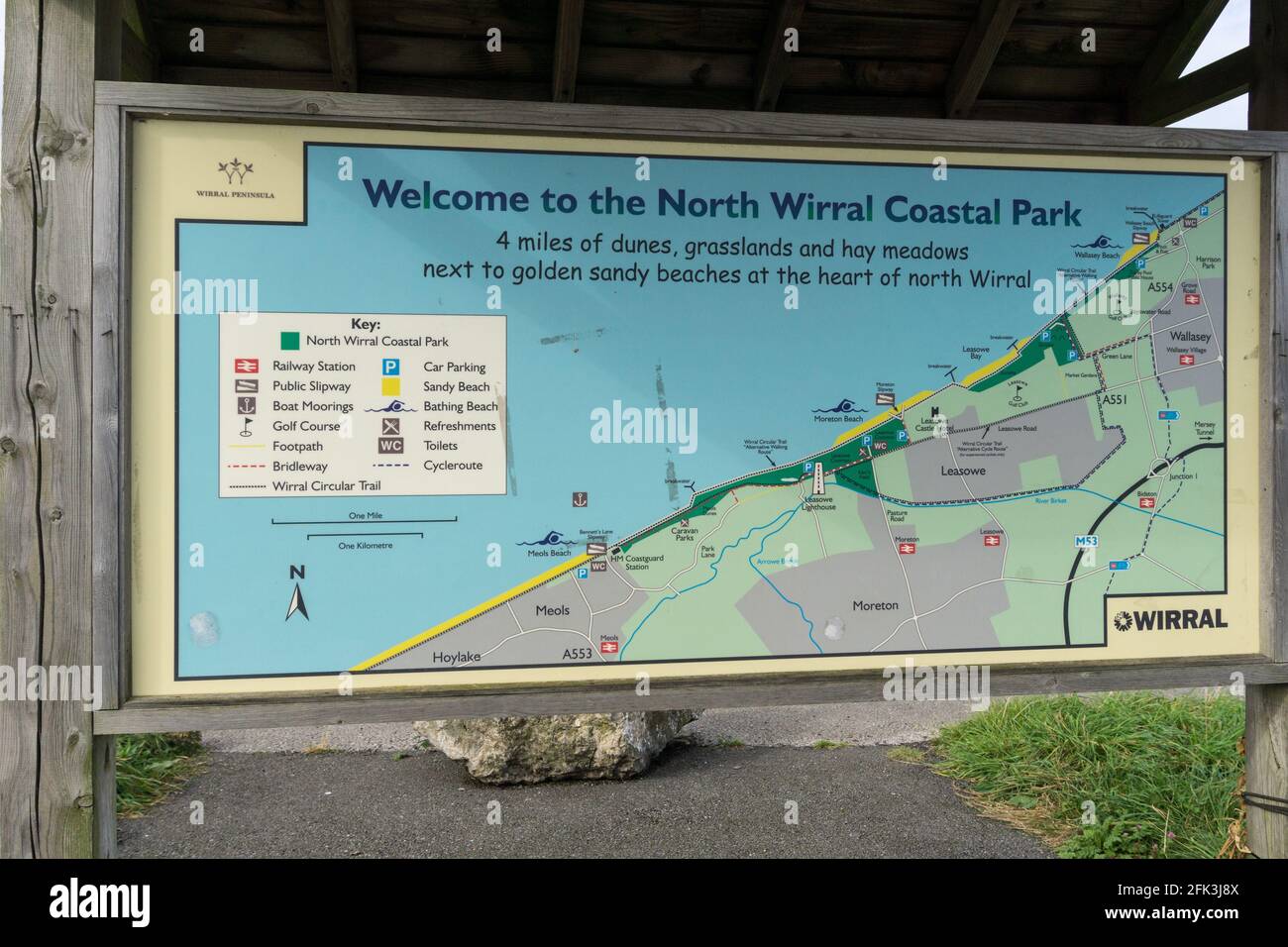 Scheda informativa e mappa per il North Wirral Country Park, Leasowe, Wirral, Cheshire, UK Foto Stock