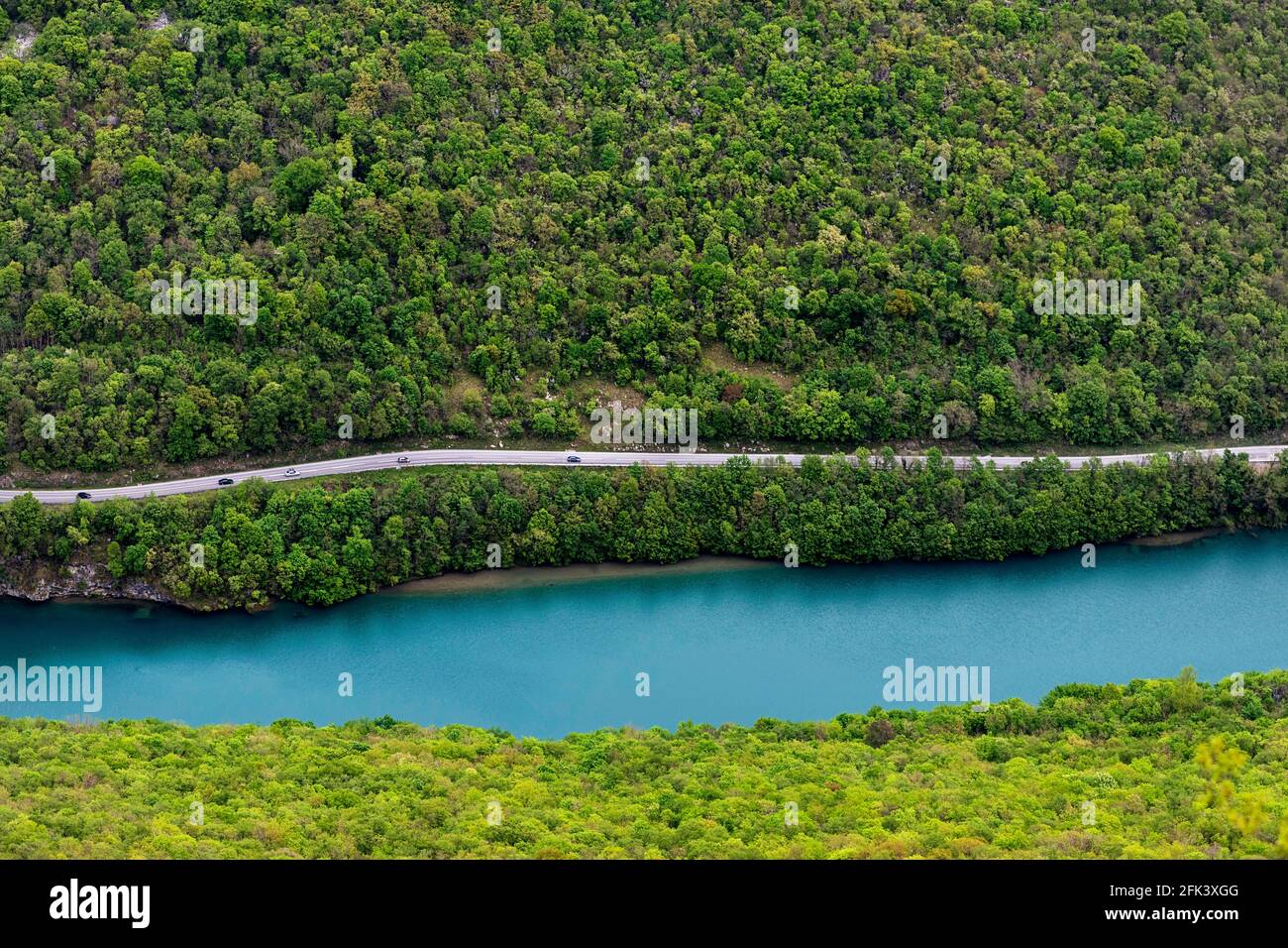 Vista del fiume Soca (Isonzo) dal monte Sabotin, Slovenia Foto Stock