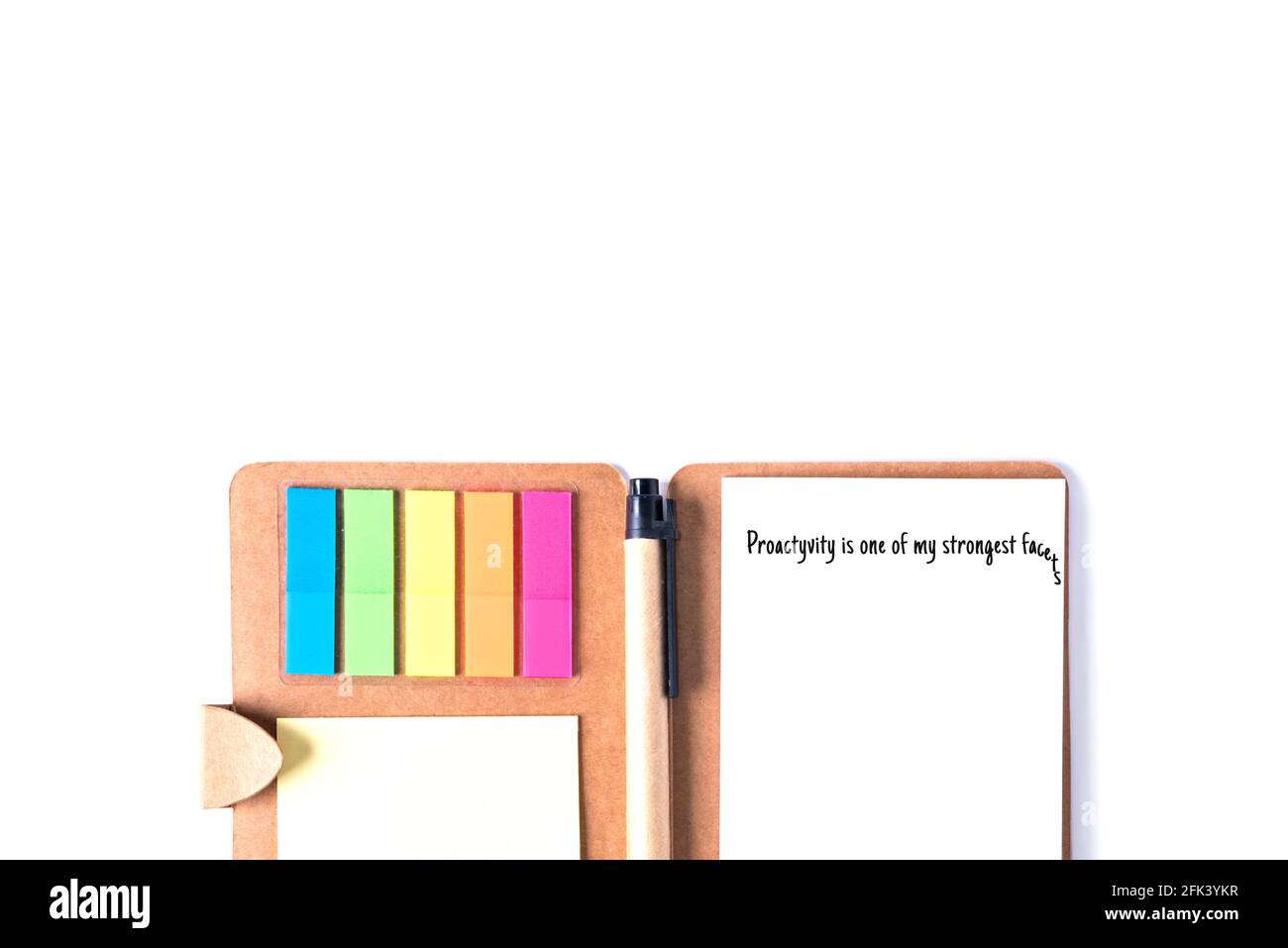 Blocco note Planner con adesivi isolati su sfondo bianco. Foto Stock