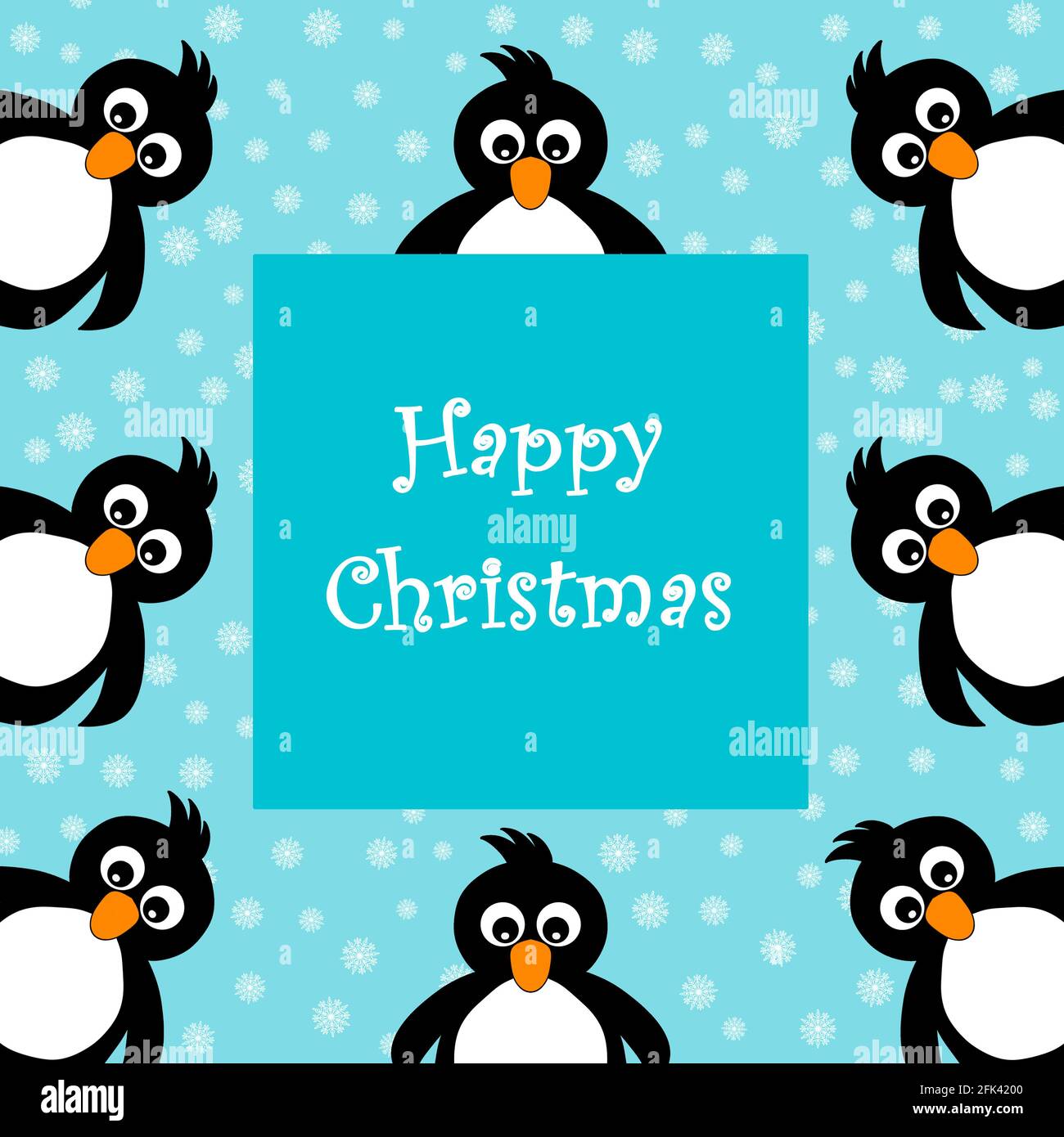 Un'illustrazione dei pinguini carini. Design del biglietto di auguri con message Buon Natale. Foto Stock