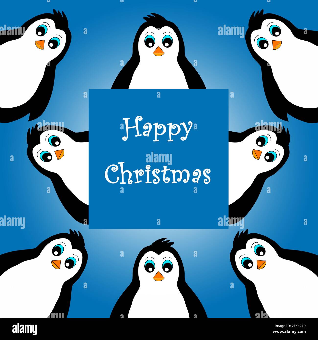 Un'illustrazione dei pinguini carini. Design del biglietto di auguri con message Buon Natale. Foto Stock
