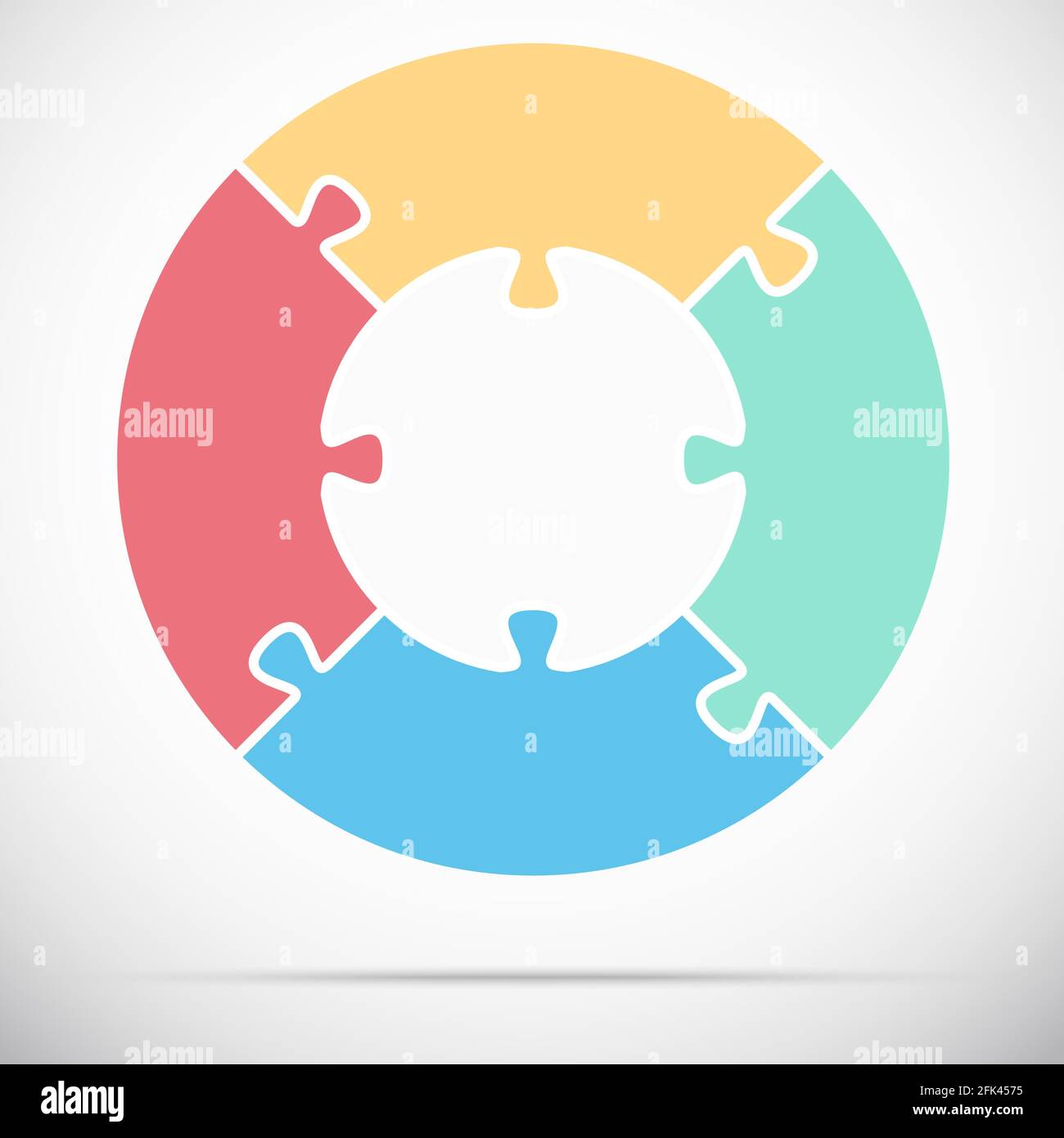 eps vettoriale illustrazione di puzzle tondo colorato che simboleggia la cooperazione o il processo di lavoro di squadra con base bianca, quattro opzioni idea Illustrazione Vettoriale