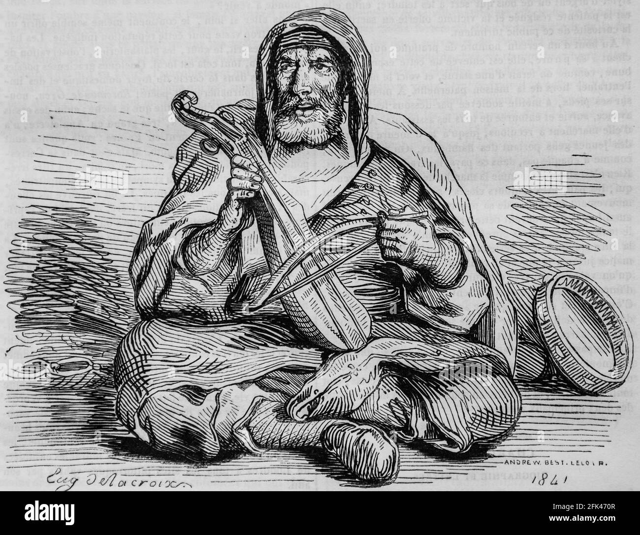 musicien juif de mogador dans le maroc, le magazin pittoresque,editeur edouard charton, 1860 Foto Stock